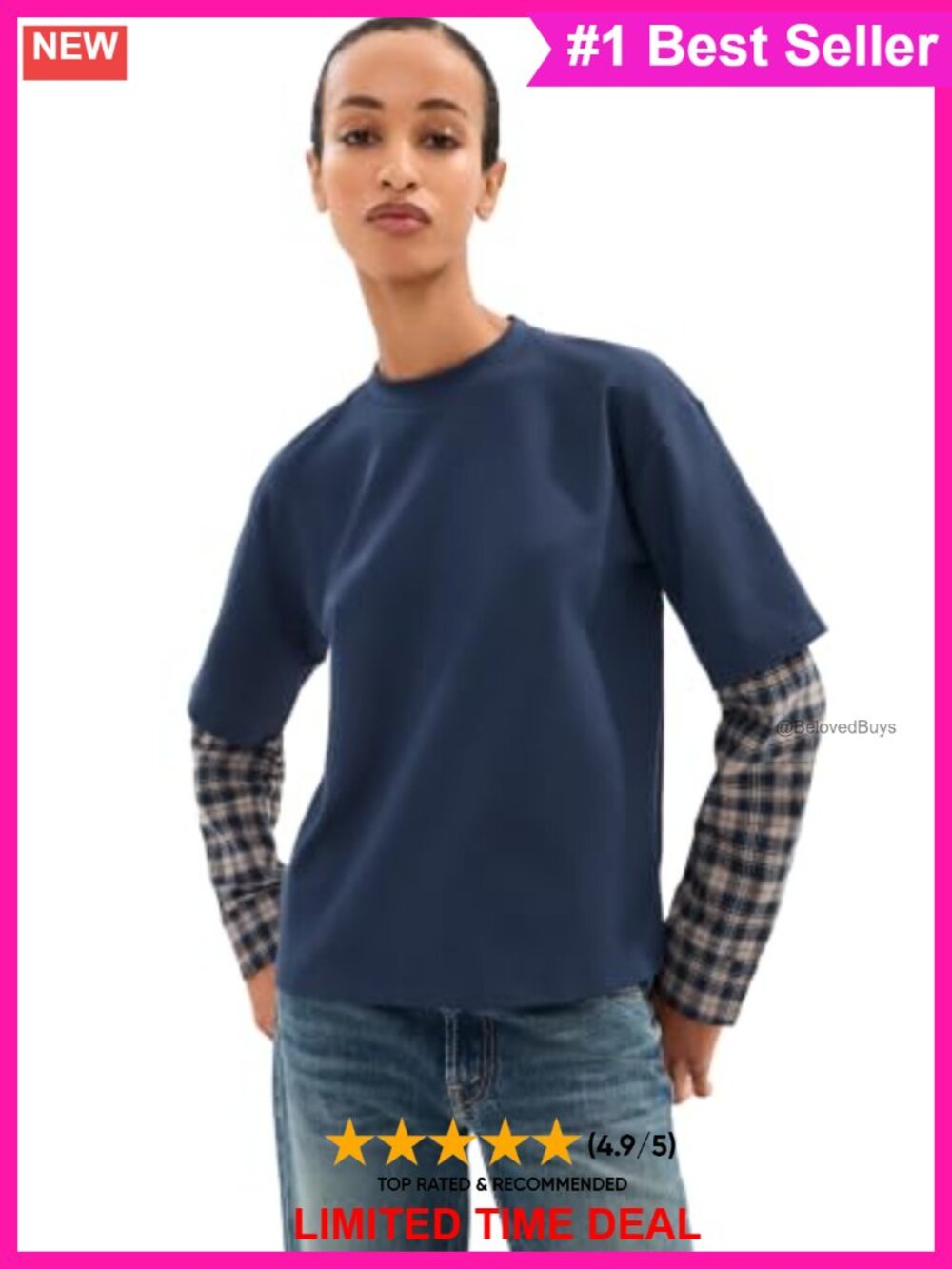 LE BOP Phoenix Double Layer Shirt Plaid Flannel Sleeves Pullover Blouse